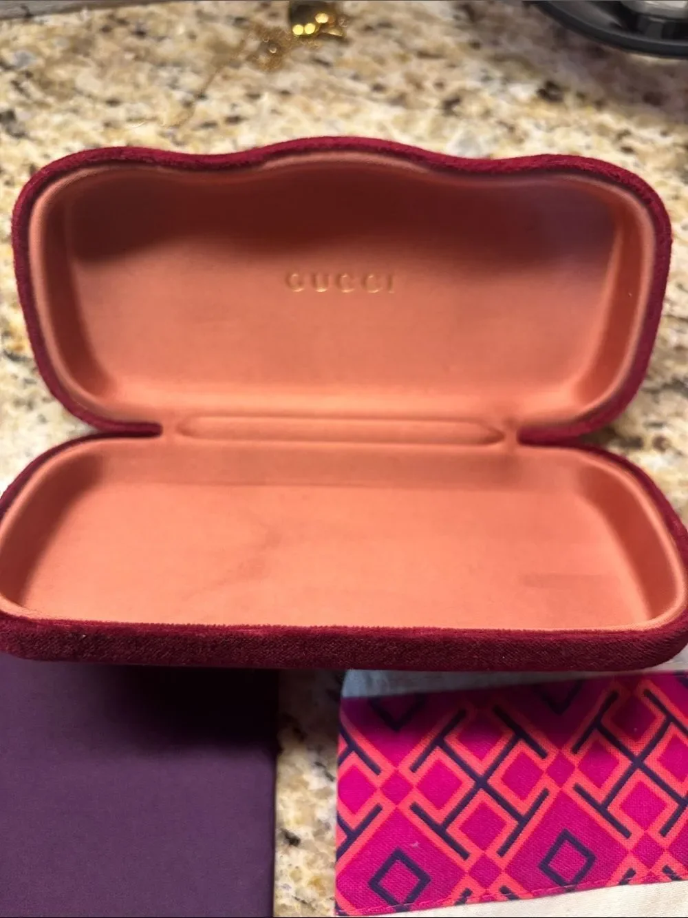 Designer Gucci Velvet Eyewear Case Gucci Plum Dust Bag and Tory Burch dust bag